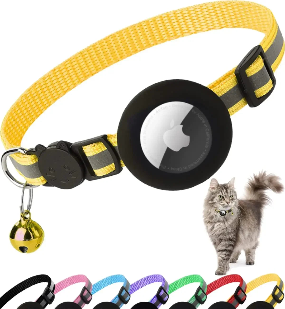 Reflective Breakaway Airtag Cat Collar 0.4Inch Adjustable with Holder Bell for Kitten Small Cat Daily Use without Locator